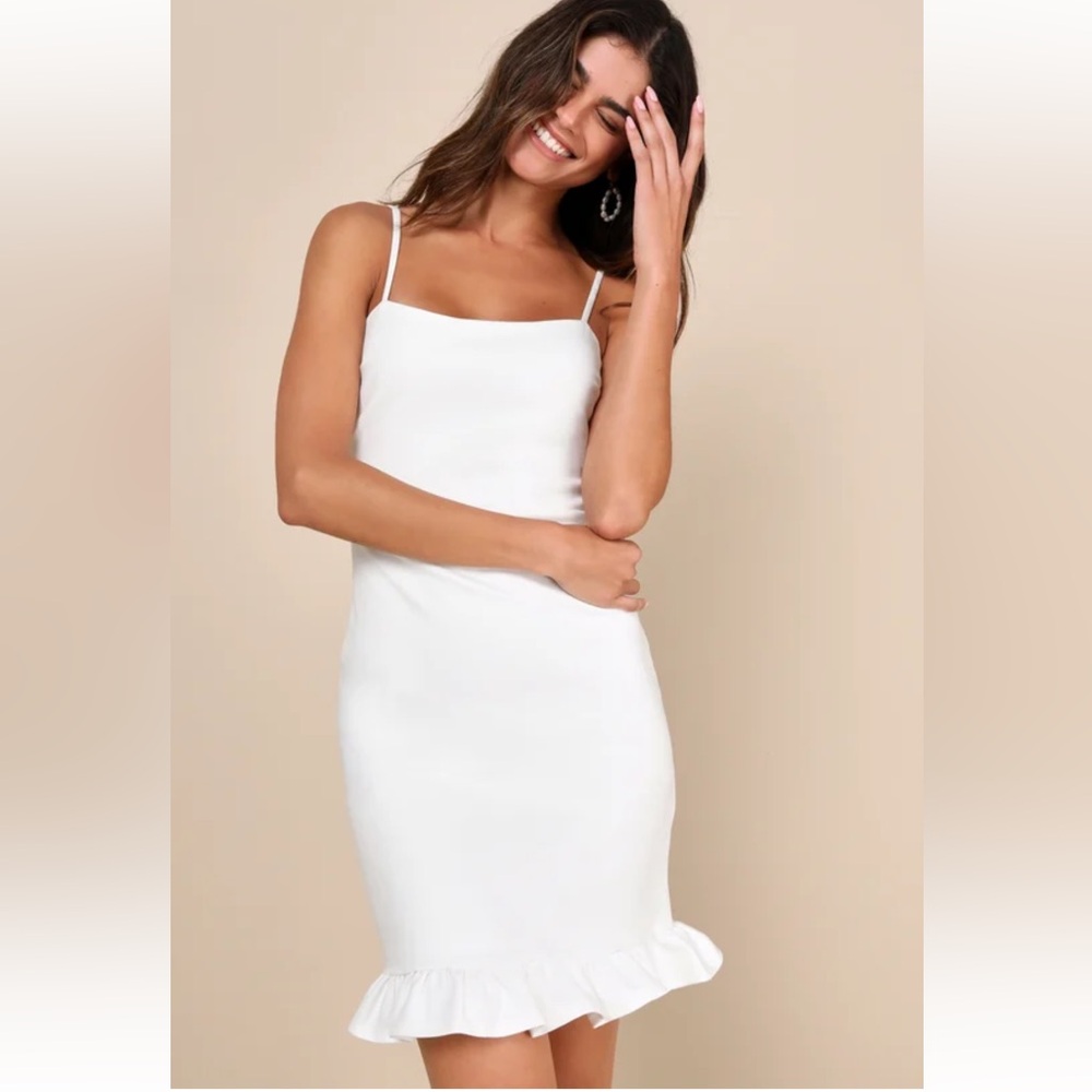 White ruffle bodycon dress - NWT